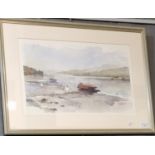 Julian Brown, estuary scene (probably Llansteffan), signed, watercolours. 32 x 48cm approx. Framed