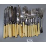 Collection of silver plated fish eaters; knives and forks. (B.P. 21% + VAT)