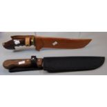 Modern 'Bolo' steel bladed single edge machete with wooden grip and fabric sheath, together with