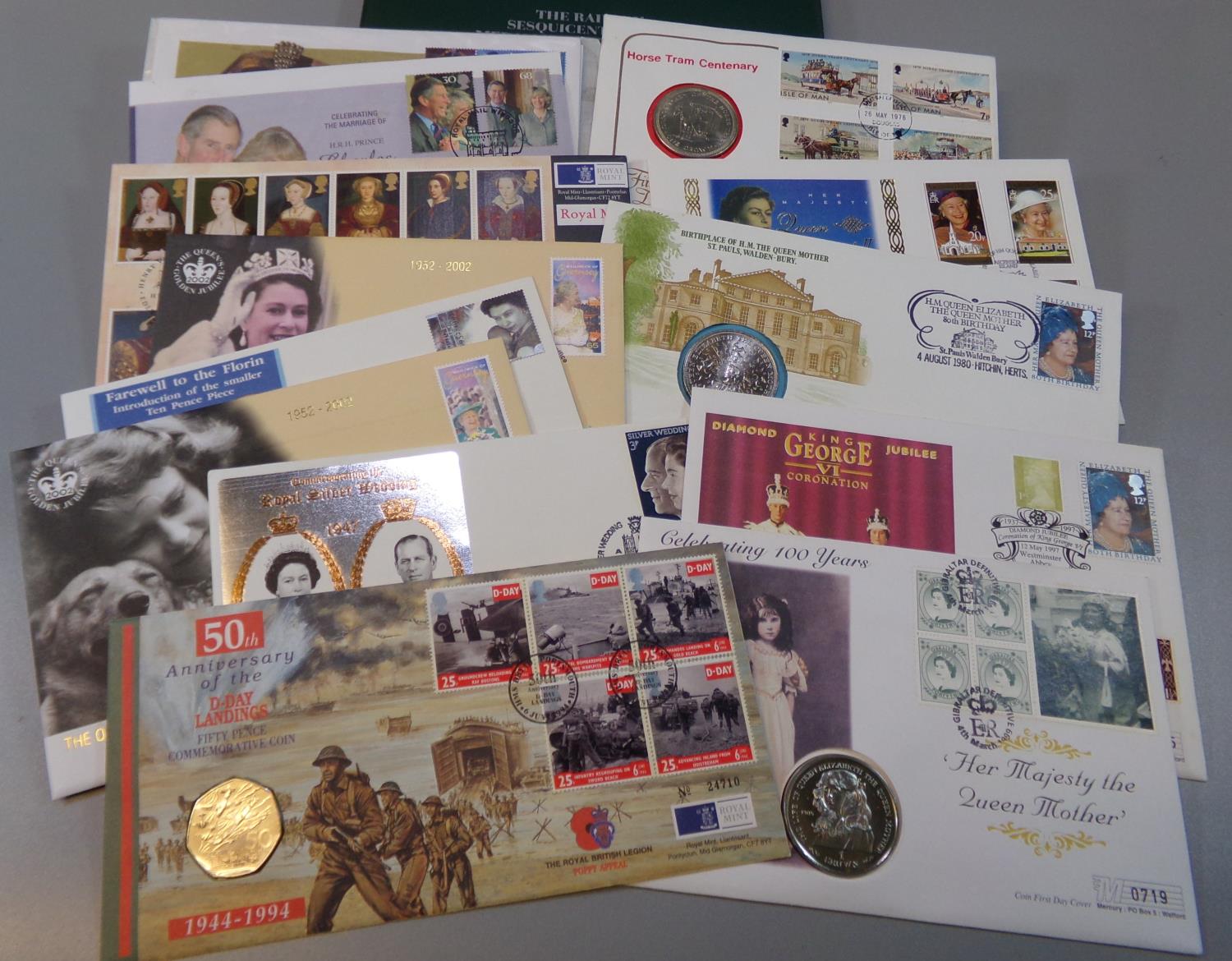 Collection of coin and medallic covers 1975 to 2004 period, including: 1975 Railway sterling