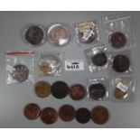Bag of assorted coins, tokens etc, mainly bronze; cartwheel ha'pennies etc. (B.P. 21% + VAT)