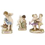 (*) Gruppe aus 3 Figuren, Meissen, 1. Wahl, 1850-1924 - Amoretten-Gruppe, tanzendes Amoretten-Paar