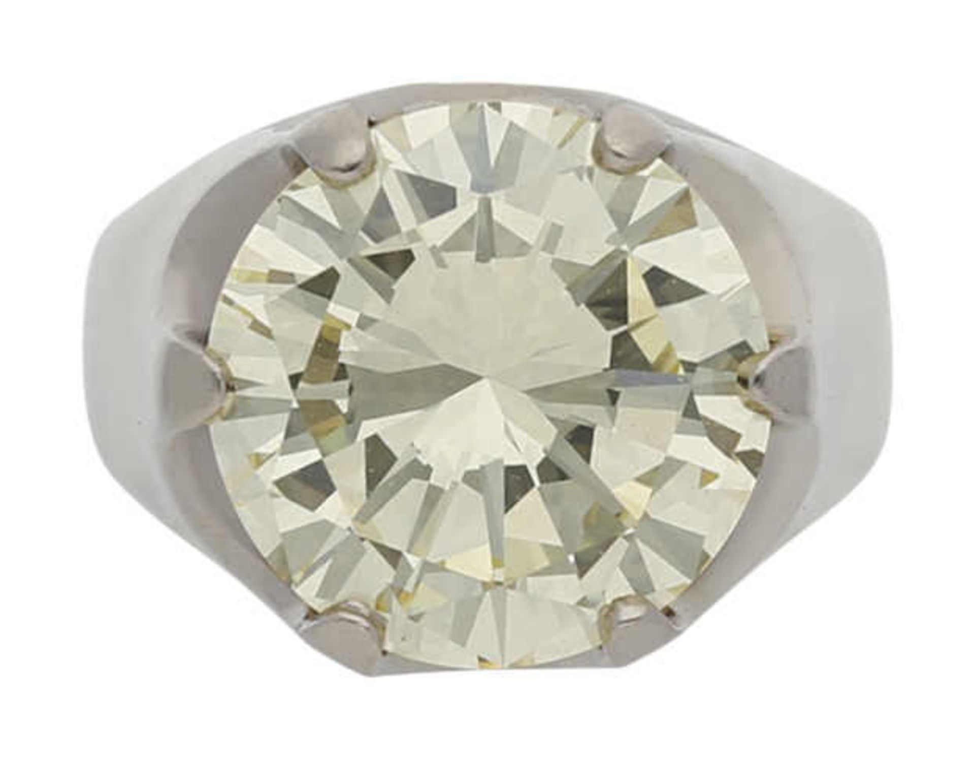 Solitär-Ring Imposantes Design in Weissgold 18K. Blickfang ist ein Brillant von ca. 7,70 ct (Fancy