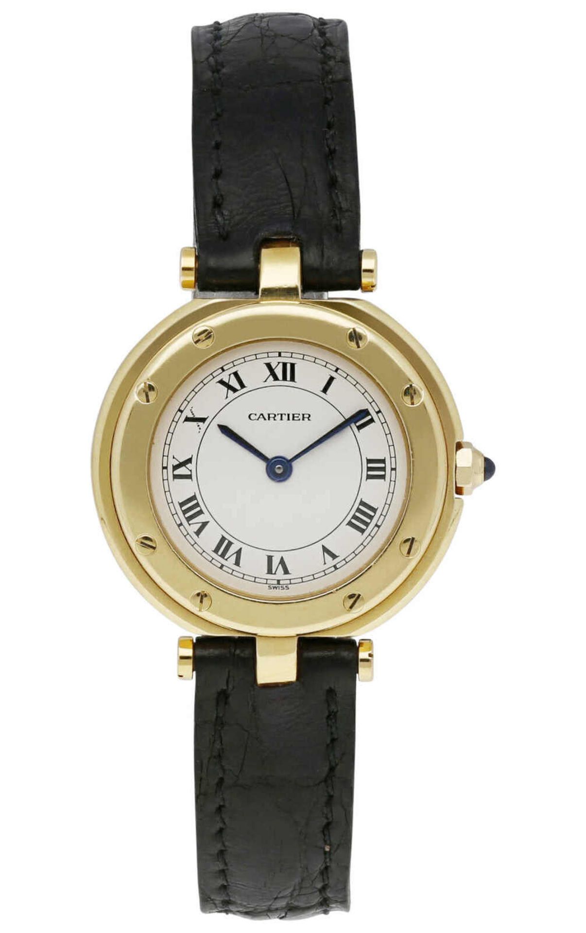 CARTIER Damenarmbanduhr Cartier Santos Ronde in Gelbgold 18K mit verschraubter Lünette in Gelbgold