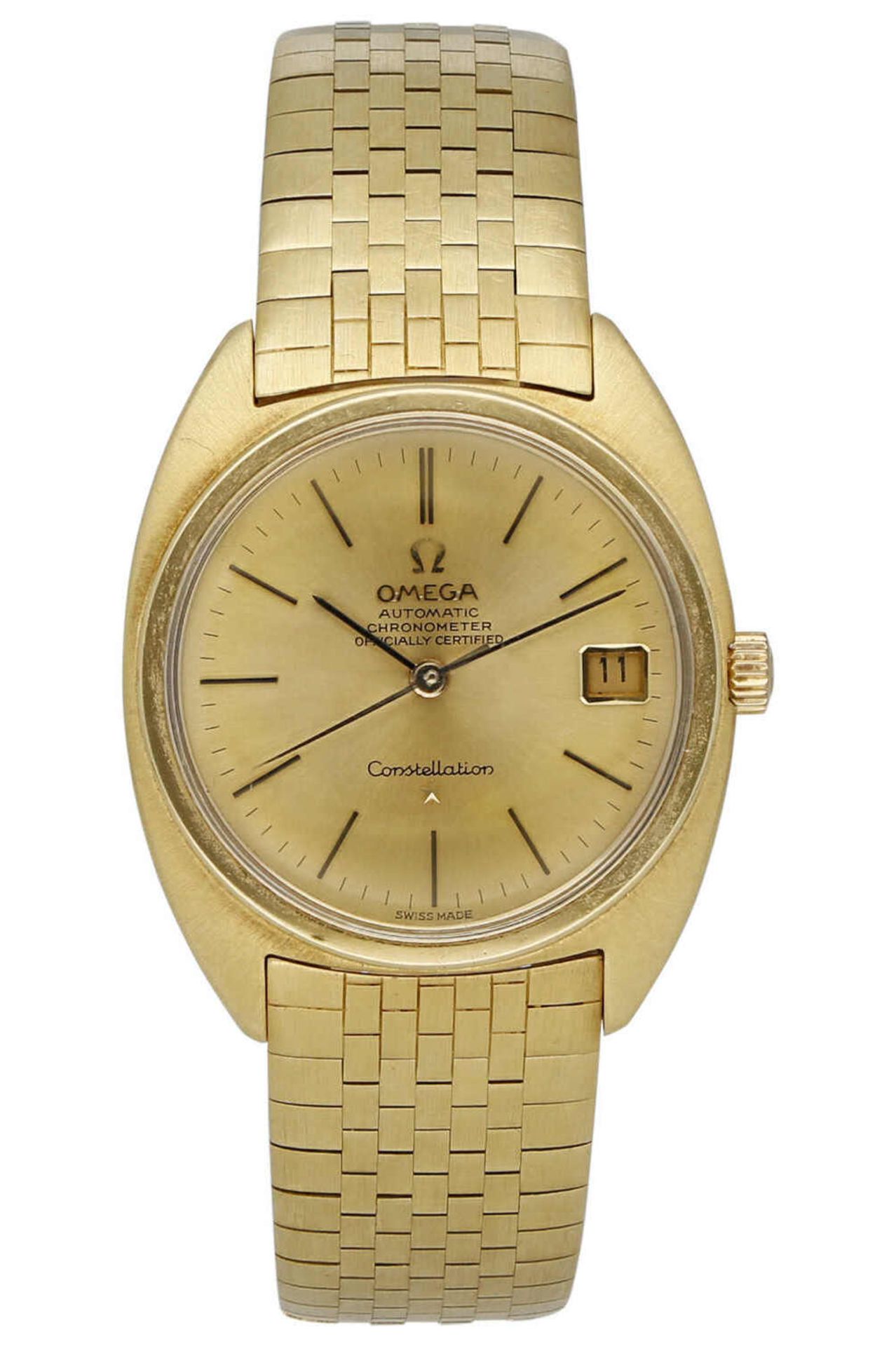 OMEGA Herrenarmbanduhr Omega Constellation Chronometer in Gelbgold 18K mit integriertem Goldband