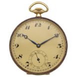 Gold-Taschenuhr Elegante Taschenuhr mit blauem Meandermuster in Email/Gelbgold 18K. Uhrwerk