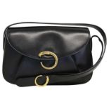CARTIER Handtasche Modell Panthère, schöne Schultertasche in feinstem, schwarzem Leder mit blauem