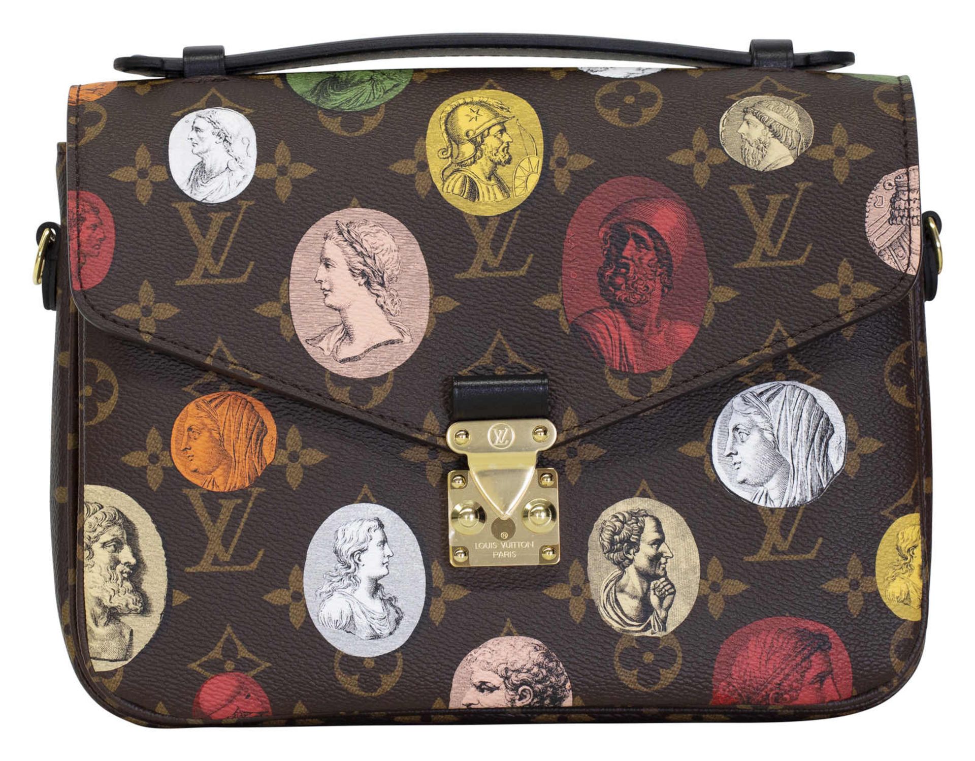 (*) LOUIS VUITTON Handtasche Métis Fornasetti Braun Multicolor Monogram Canvas mit schwarzem