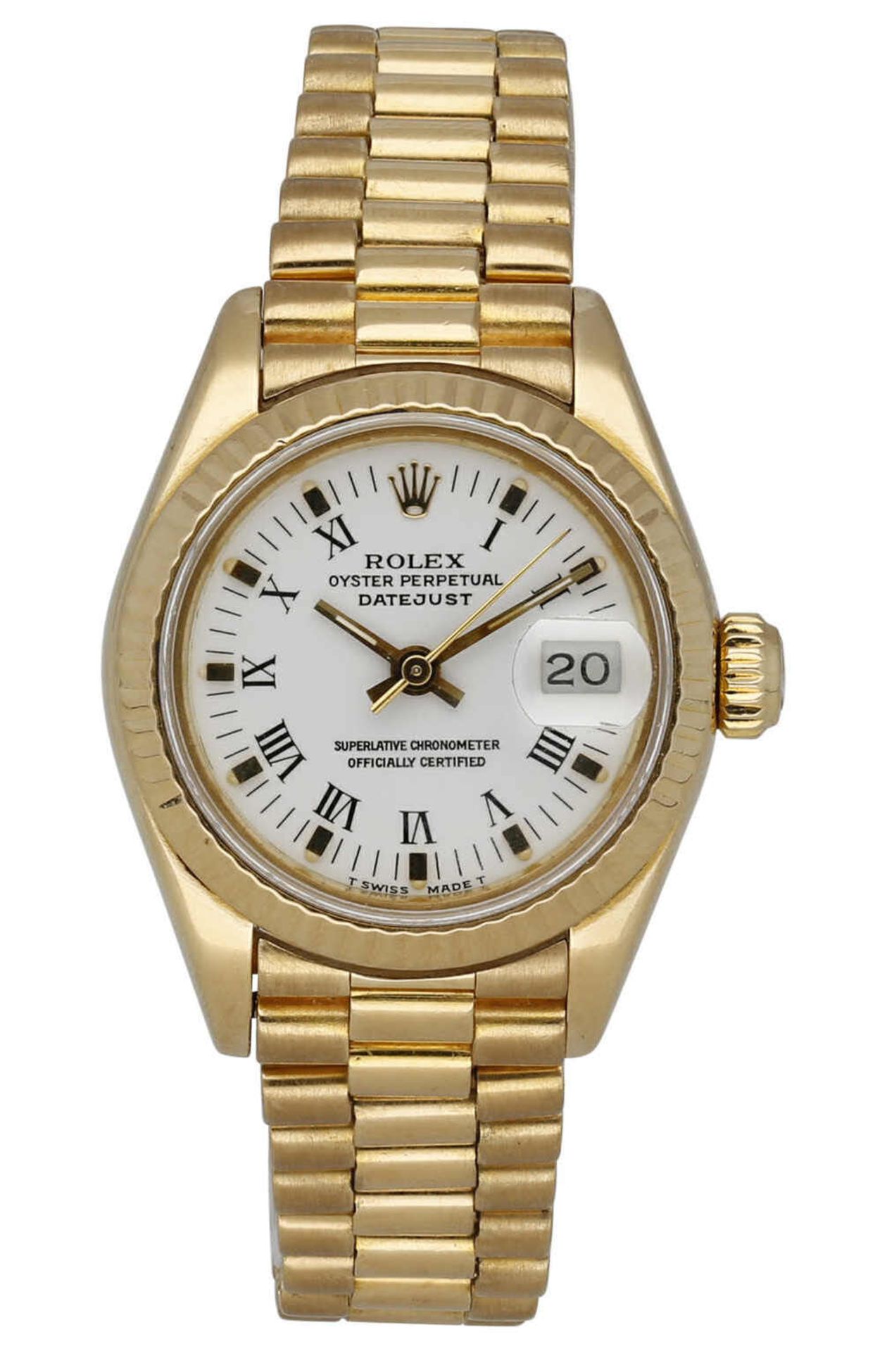 ROLEX Damenarmbanduhr Rolex Datejust in Gelbgold 18K mit Lünette gerippt in Gelbgold 18K und Super-