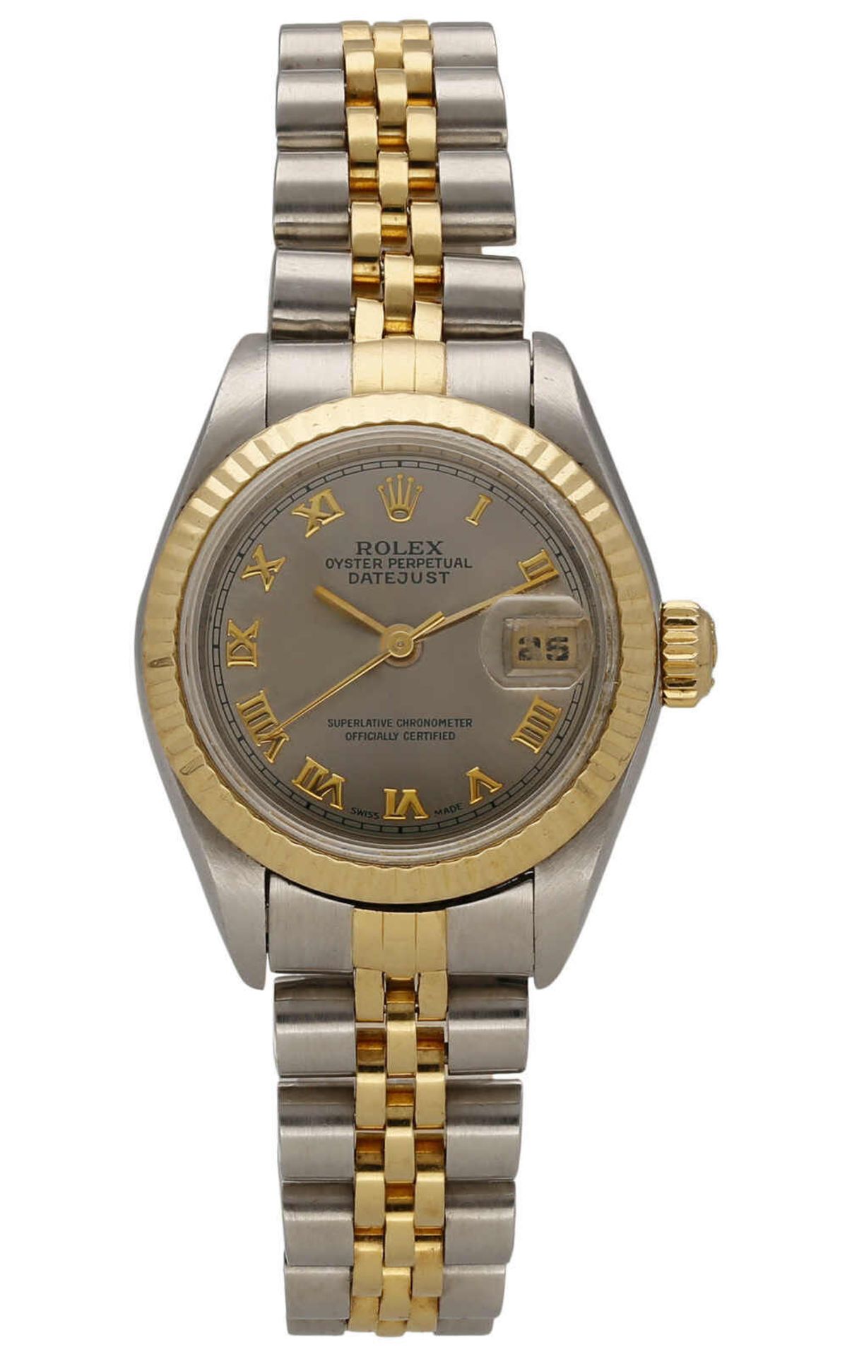 ROLEX Damenarmbanduhr Datejust in Stahl/Gelbgold 18K mit Lünette in Gelbgold 18K. Uhrwerk