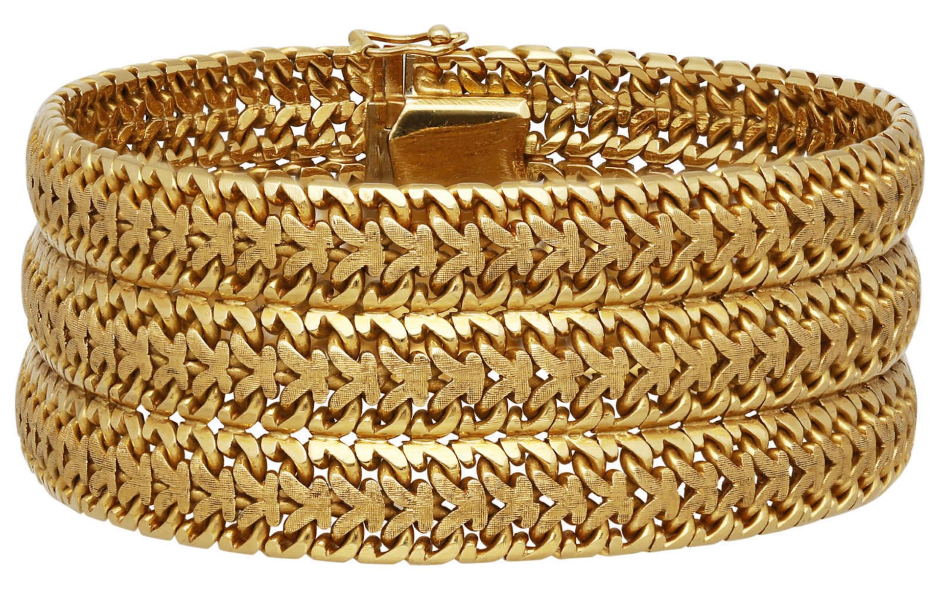 Gold-Armband Massives, sehr stilvolles Armband, signiert A. Kunz, in Gelbgold 18K mit satinierter