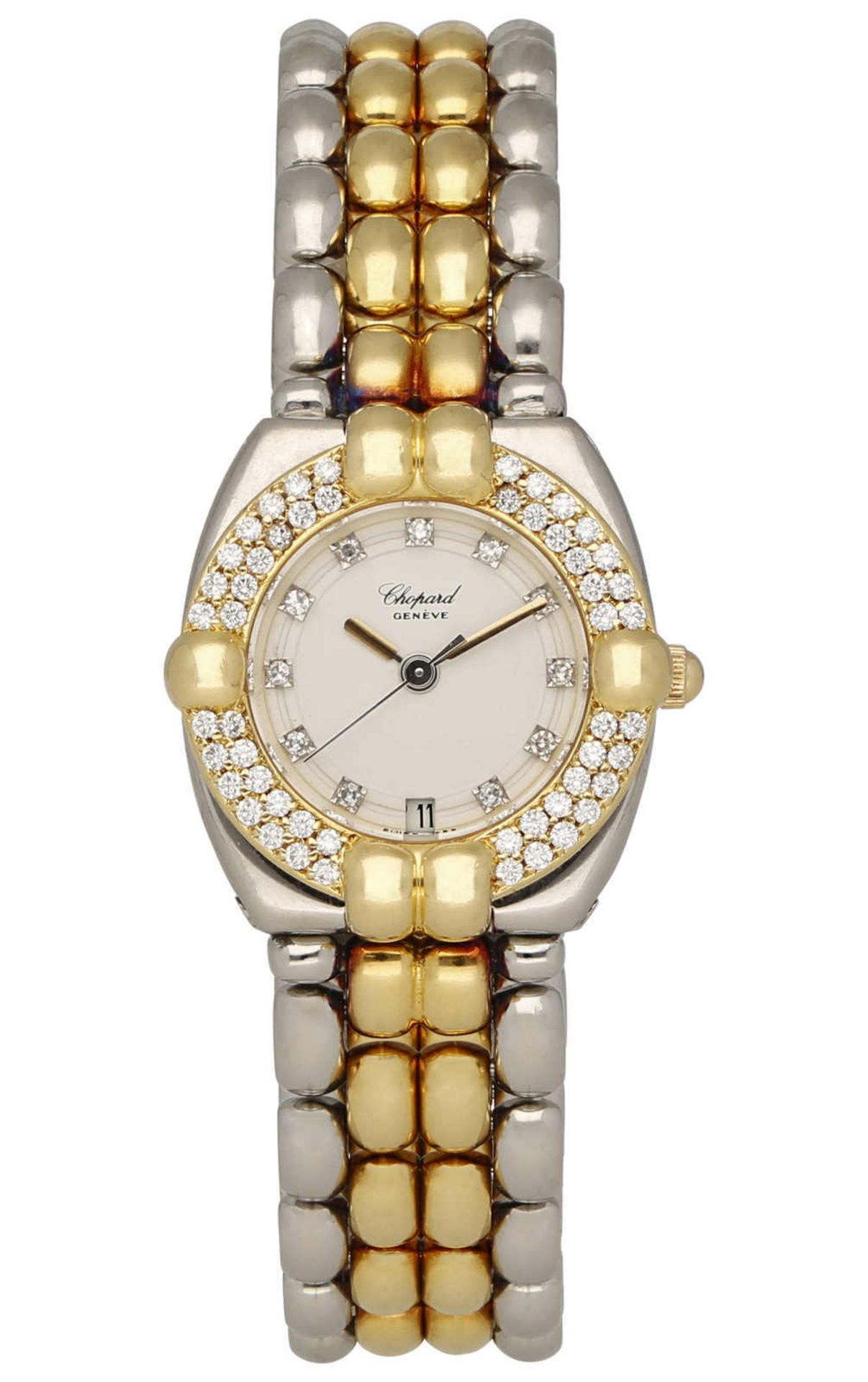 CHOPARD Damenarmbanduhr Modell Gstaad in Gelbgold/Stahl mit Brilliant-Lunette. Uhrwerk Quarz mit