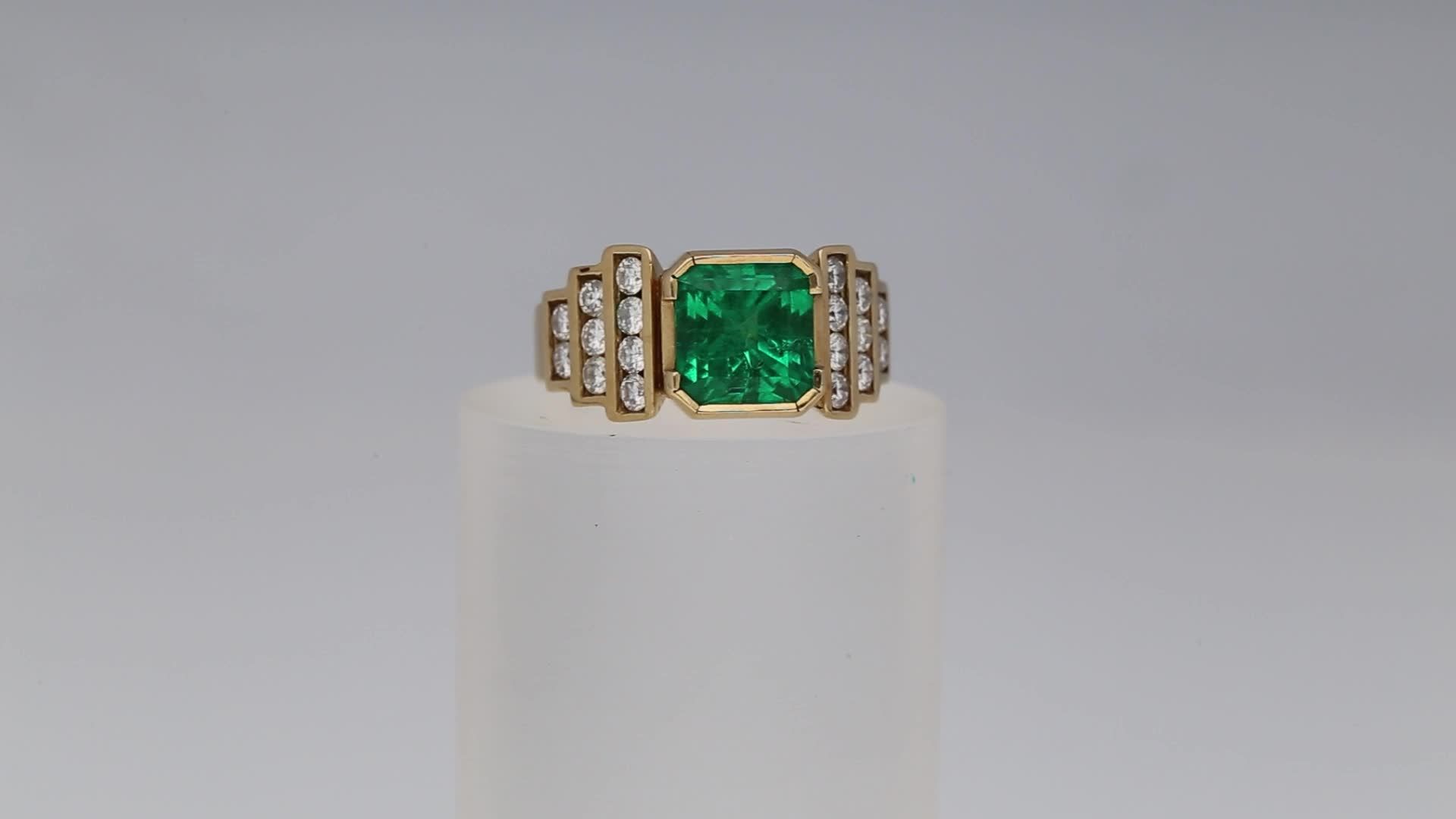 Smaragd-Brillant-Ring Sehr schöner Ring in Gelbgold 18K mit einem kolumbianischen Smaragd in - Bild 2 aus 2