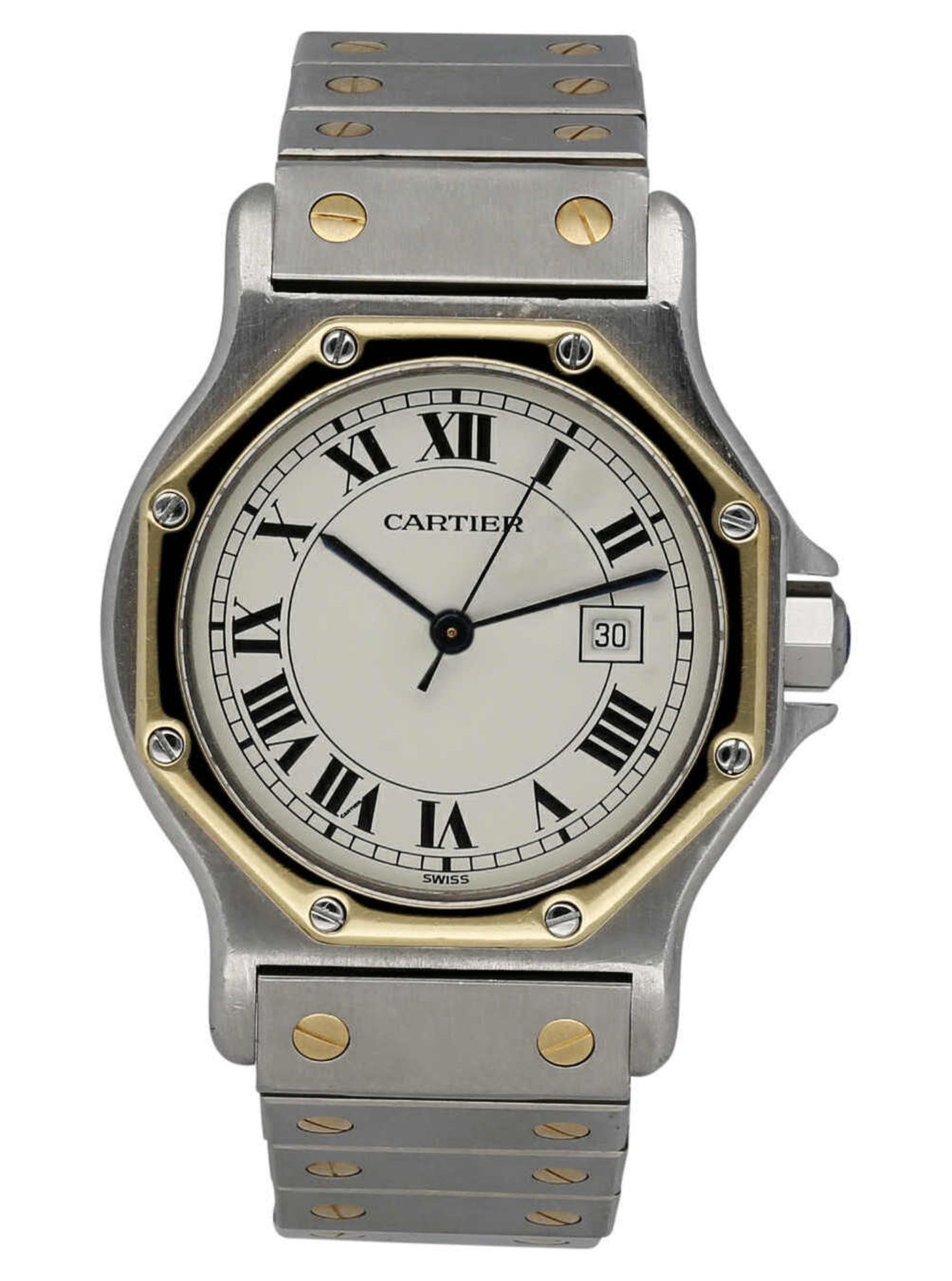 CARTIER Damenarmbanduhr Cartier Santos Ronde Octagon in Gelbgold 18K/Stahl mixte mit verschraubter