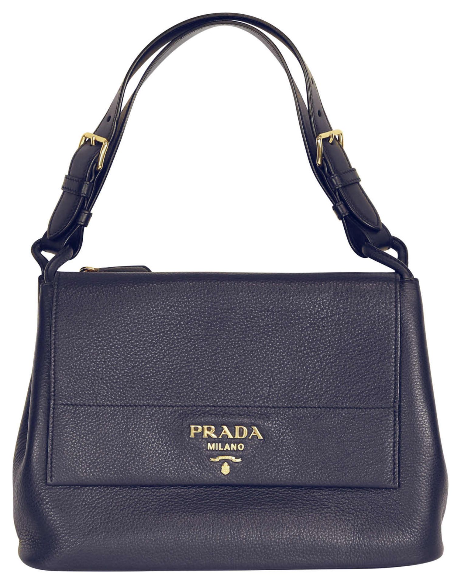 PRADA Handtasche Klassische Handtasche mit 2 Hauptfächern in dunkelblauem Leder. Breite 31 cm,