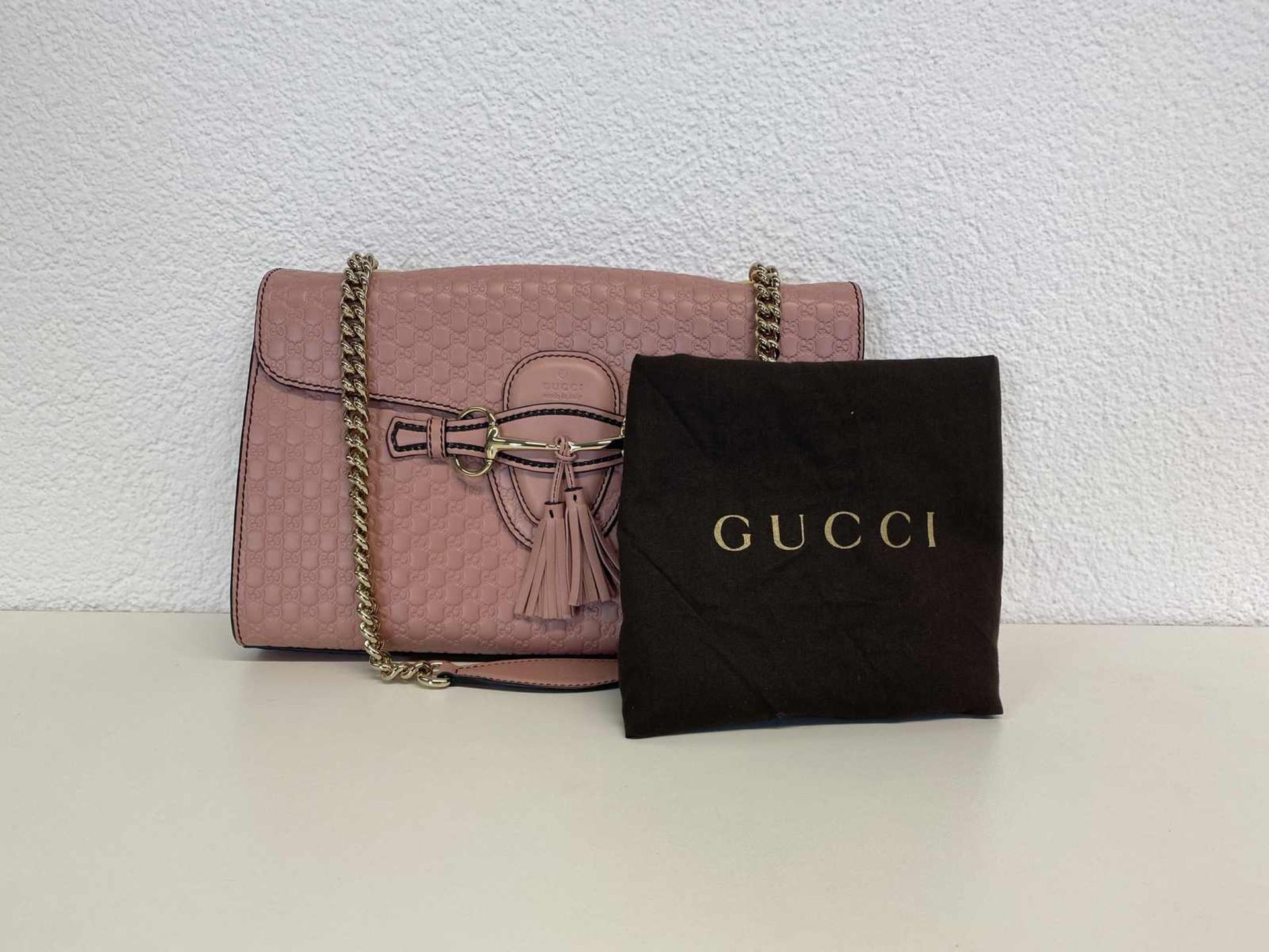 (*) GUCCI Handtasche Gucci Schultertasche Emily in feinstem rosafarbenem Leder mit eingeprägtem - Image 2 of 6