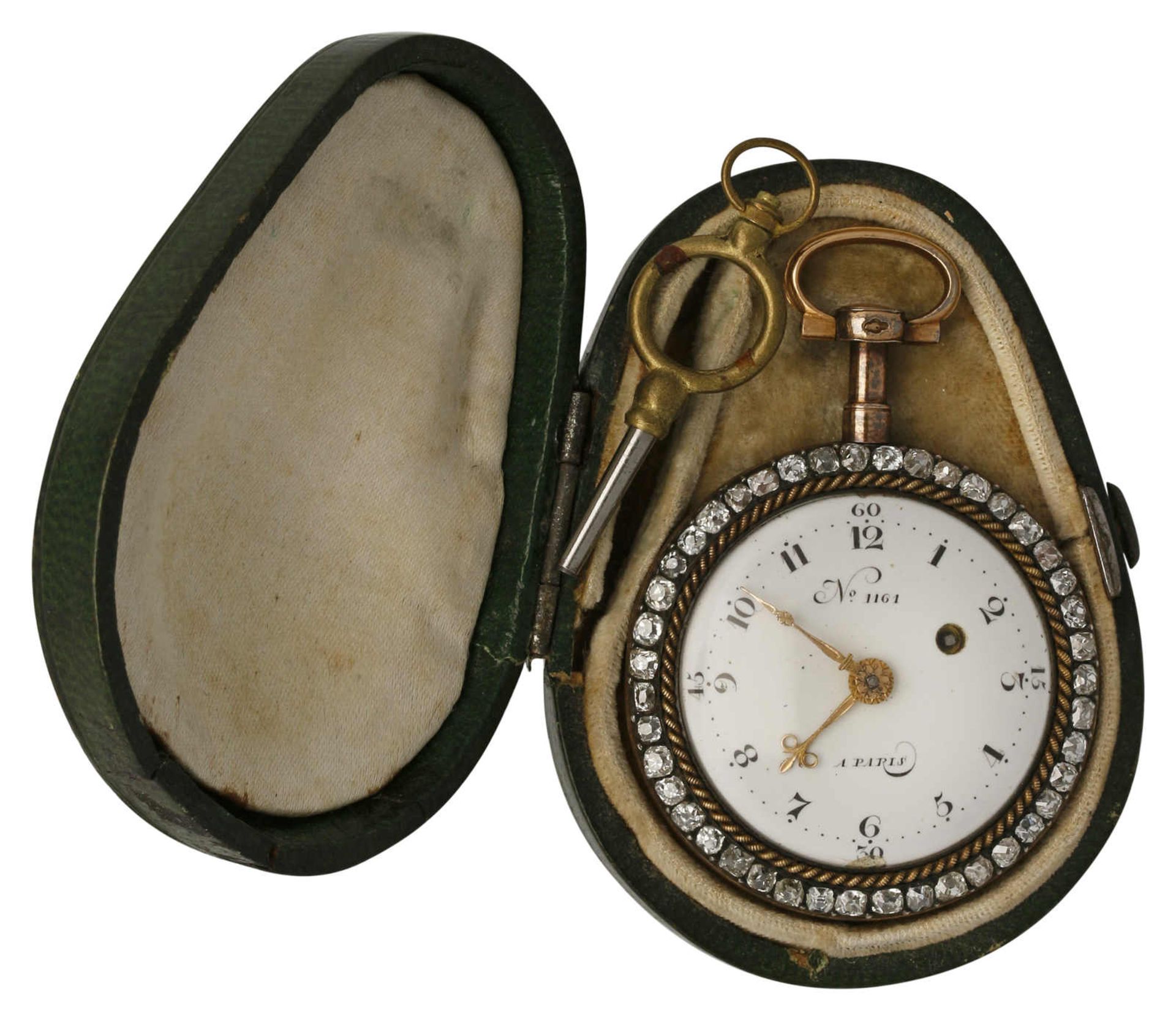 Antike Taschenuhr A. PARIS No.1161 Zauberhaftes Schmuckstück in Gelbgold 18K. Lünette verziert mit - Bild 3 aus 3