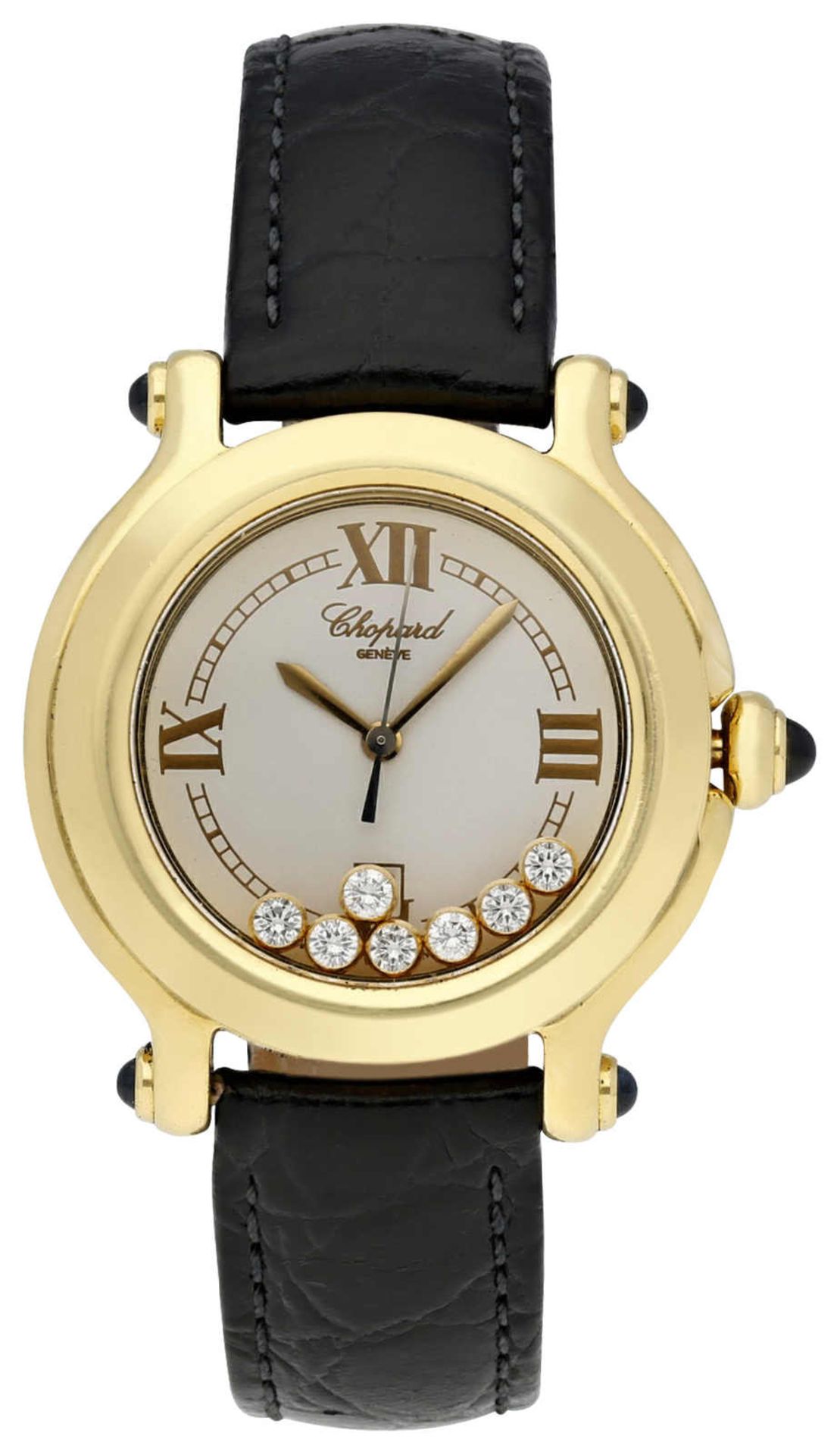 CHOPARD Damenarmbanduhr Happy Sport in Gelbgold 18K mit 5 Saphir-Cabochons von zus. ca. 0,73 ct