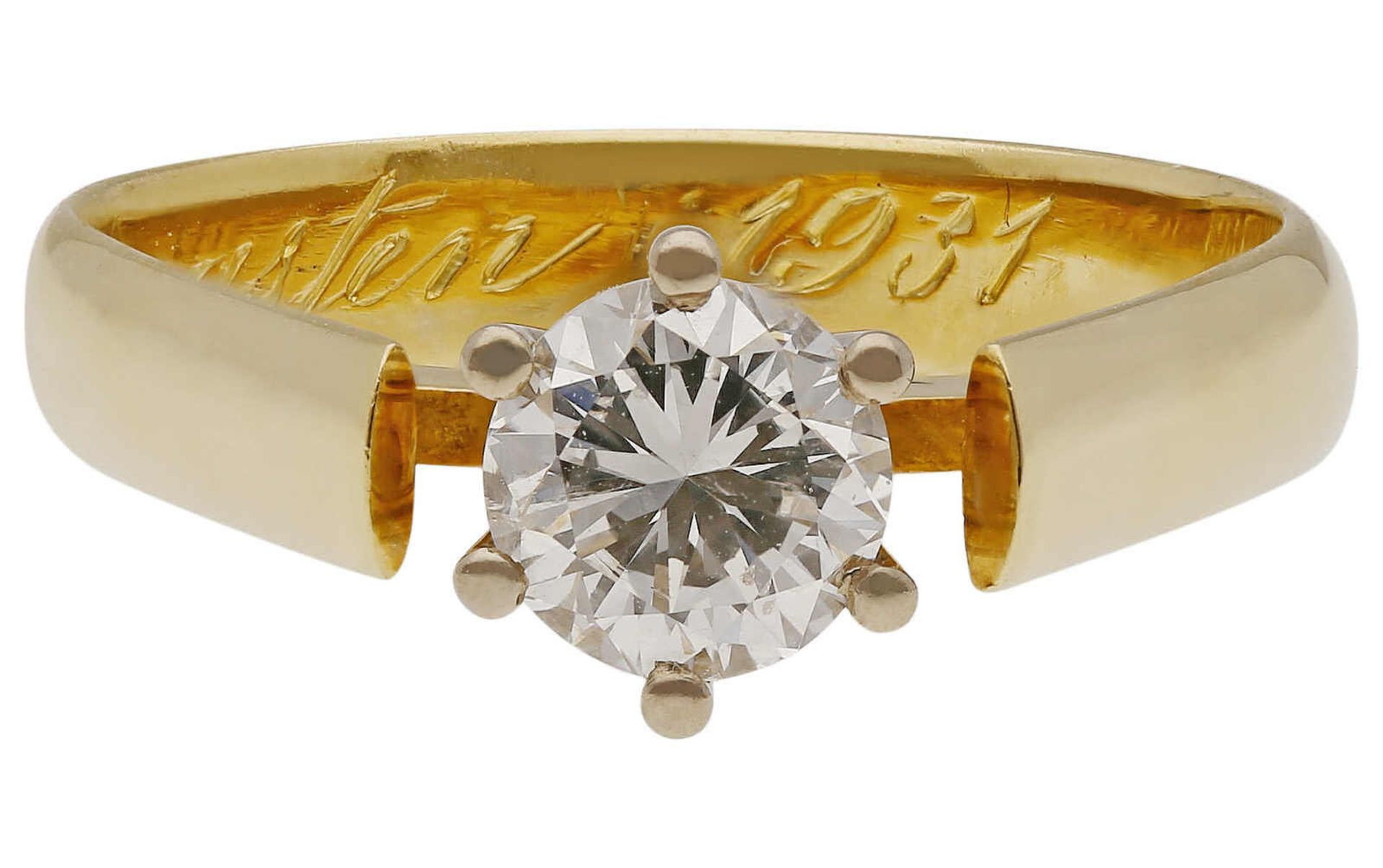 Solitär-Ring Zeitloses Design in Gelbgold 18K mit einem Brillanten von ca. 0,6 ct (G/P1) in