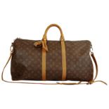 (*) LOUIS VUITTON REISETASCHE Keepall Bandoulière 60, Modellnummer M41412. Monogram Canvas braun,