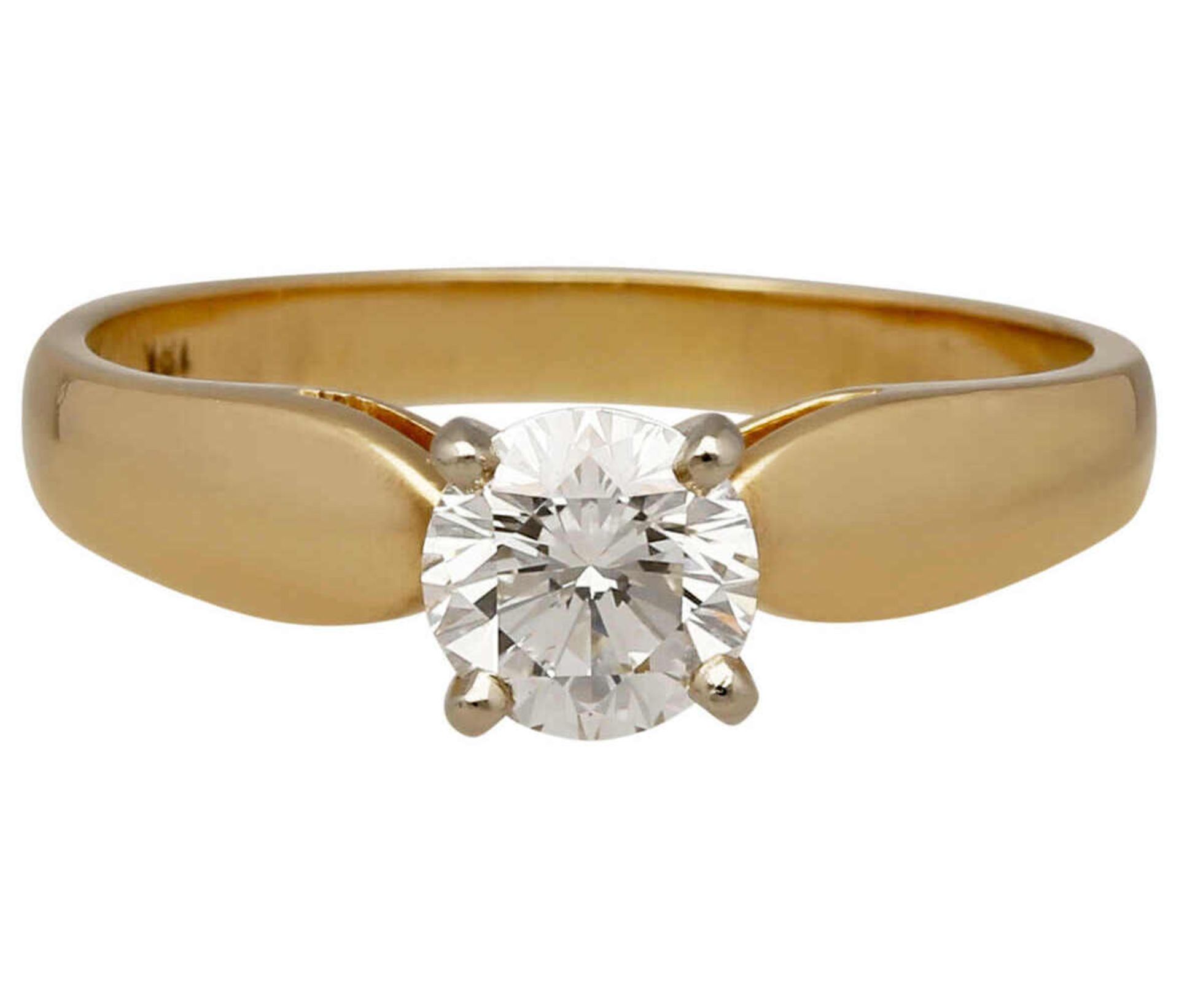 Solitär-Ring Stilvolles Schmuckstück in Gelbgold 18K. Blickfang ist ein Brillant von ca. 0,9 ct (E-