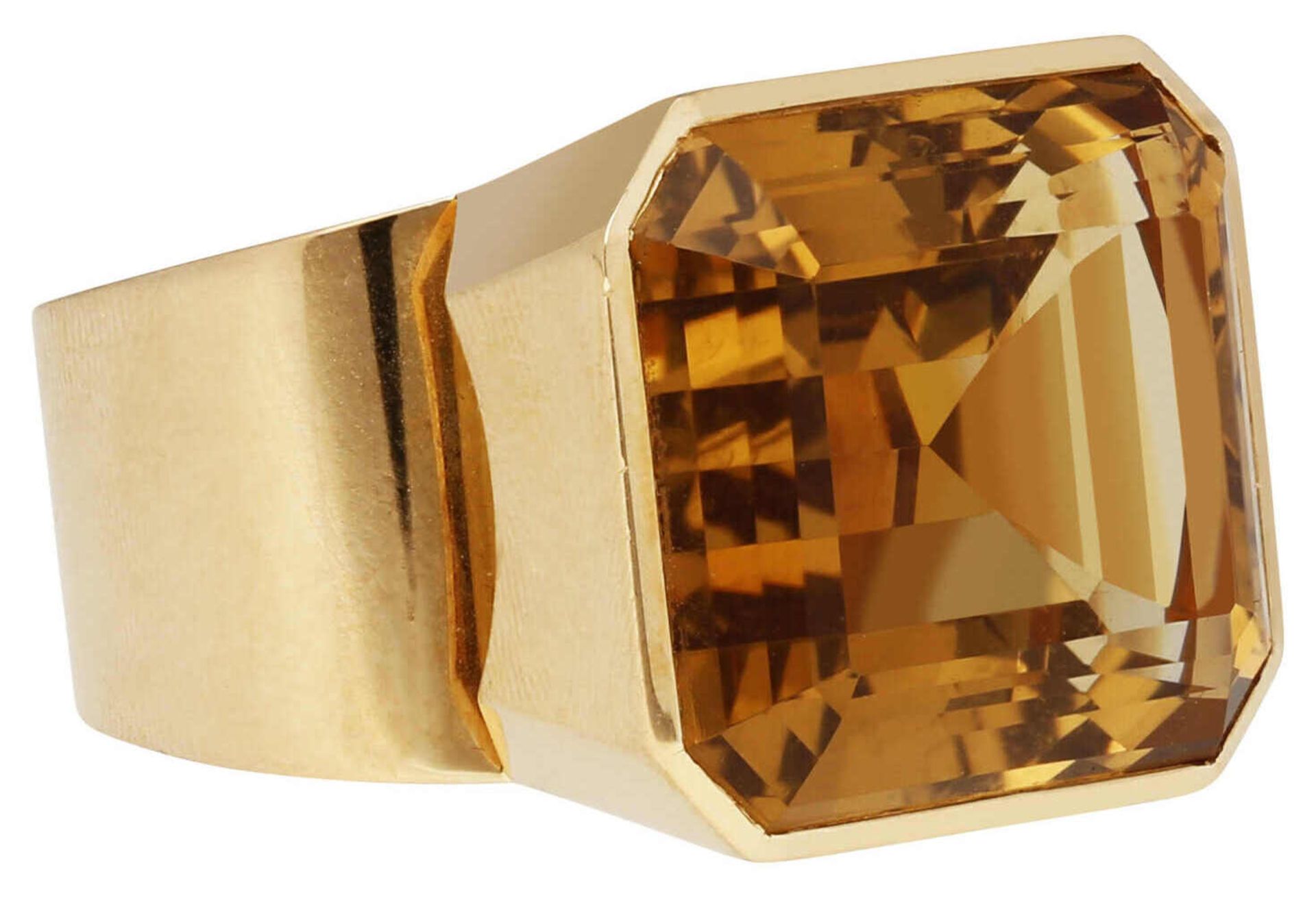 Citrin-Goldring Designer Ring in Gelbgold 18K massiv gearbeitet, als Blickfang ein feiner Citrin von