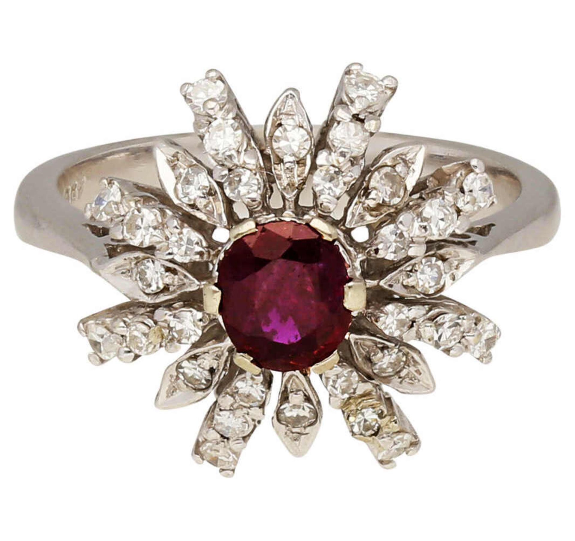 Rubin-Diamant-Ring Cocktail-Ring in Weissgold 14K, als Blickfang ein Thailand-Rubin (unbehandelt)