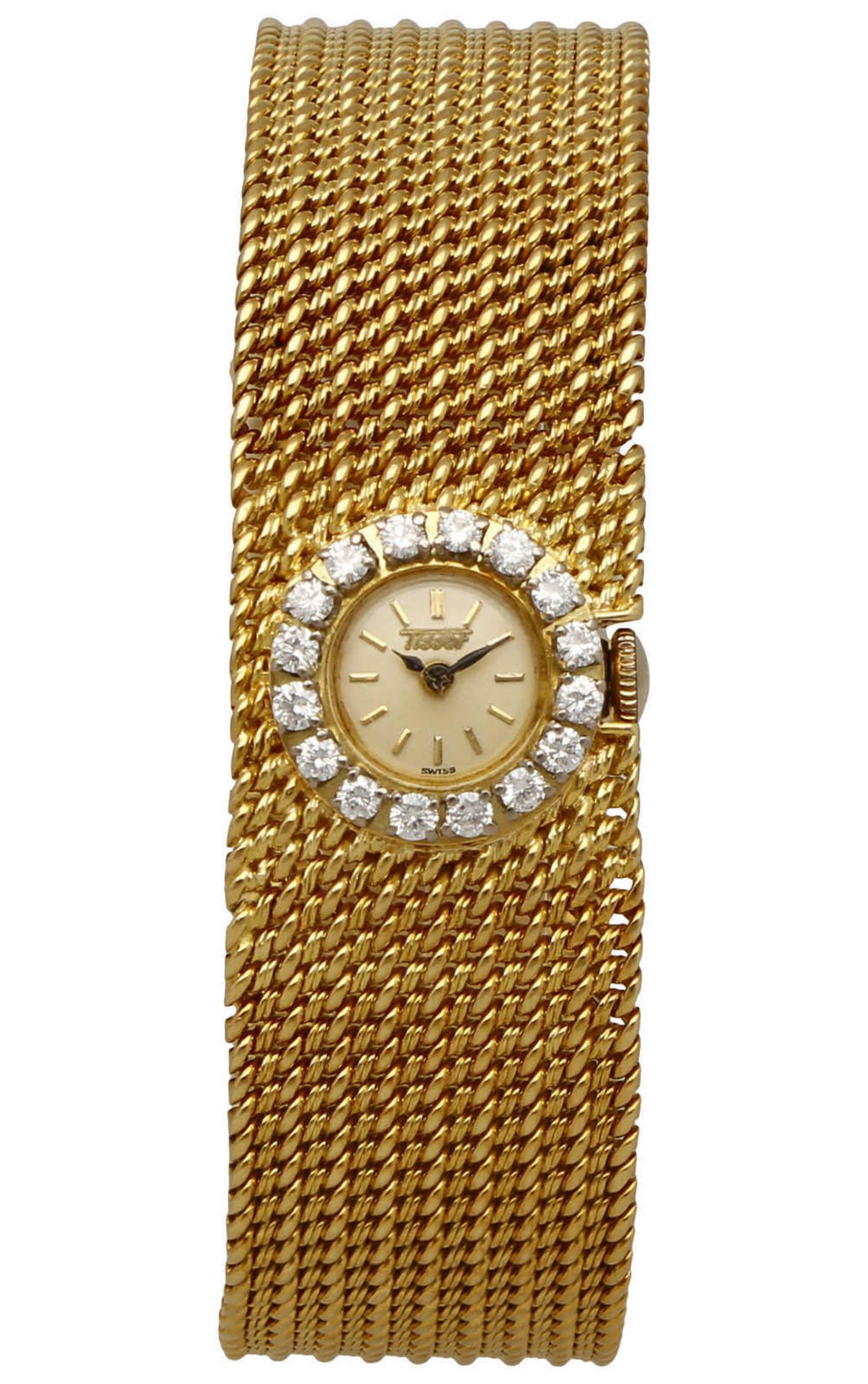 TISSOT Damenarmbanduhr Dekorative Schmuckuhr in Gelbgold 18K mit Brillanten besetzter Lünette.