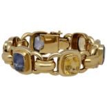 Saphir-Armband Sehr schönes Statement Bracelet in Gelbgold 14K mit 3 blauen und 3 gelben Saphiren