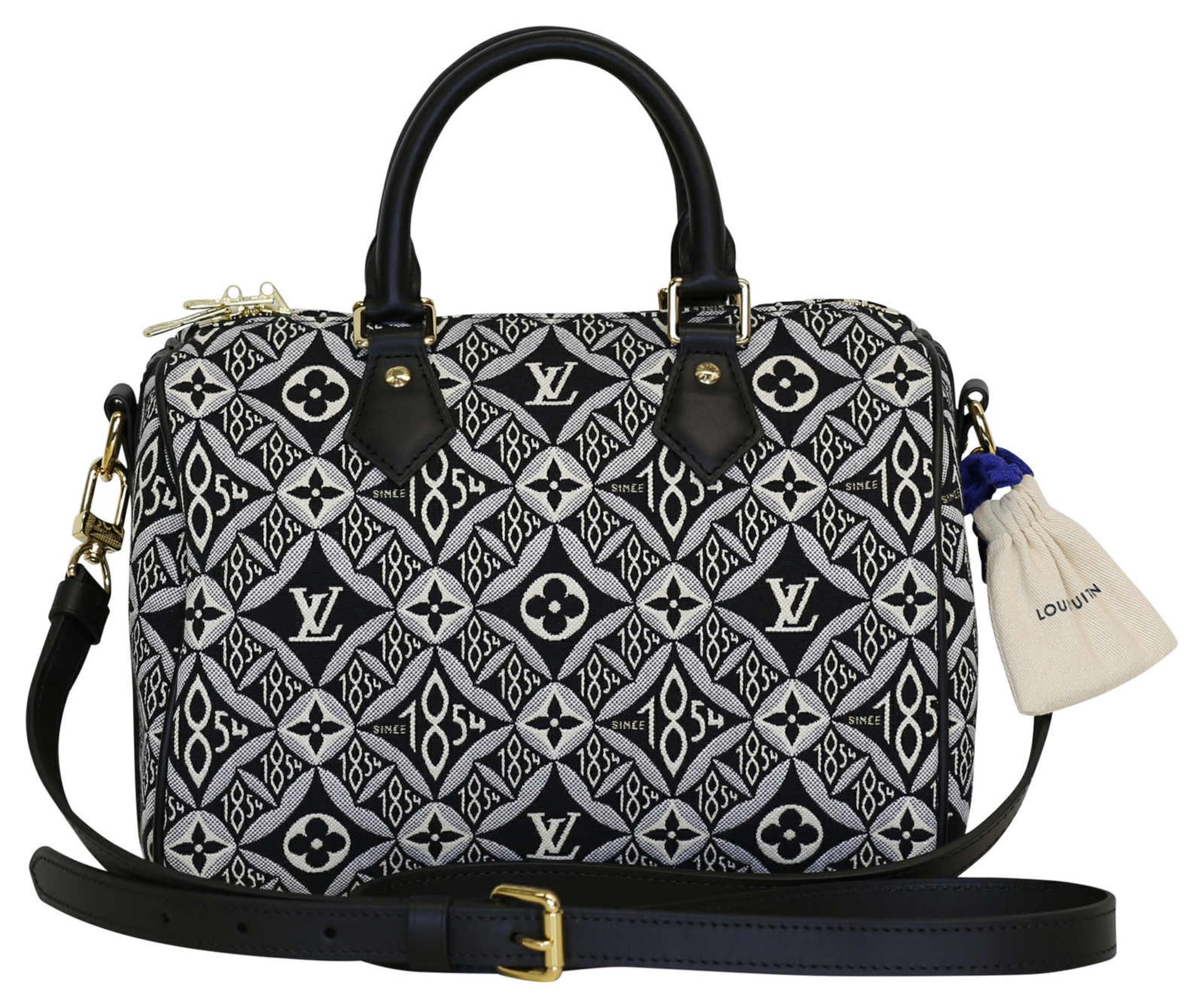 (*) LOUIS VUITTON Handtasche Modell Speedy since 1854 (M45769) in grau-schwarzem Textil Jacquard,