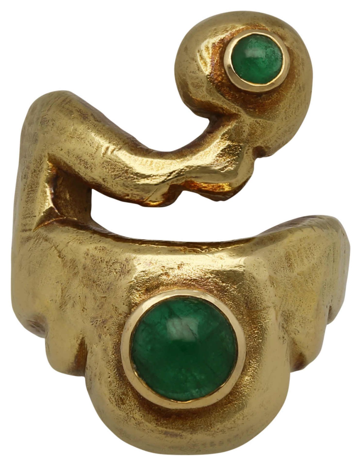 Smaragd-Ring Handgefertigtes Schmuckstück von Margaretha Dubach für Gübelin in Gelbgold 18K.