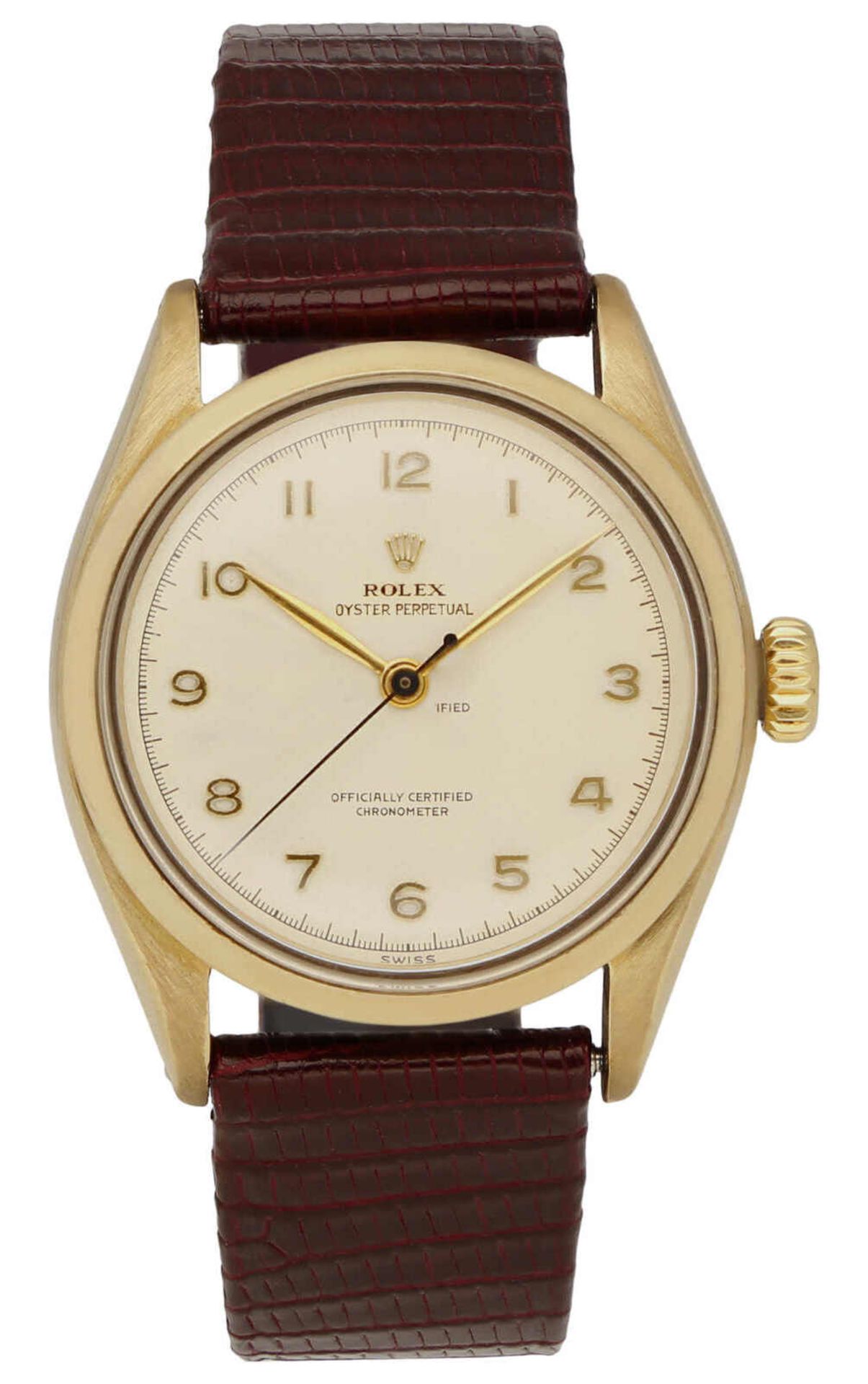 ROLEX Herrenarmbanduhr Rolex Oyster von ca. 1954 in Gelbgold 9K mit Lünette in Gelbgold 9K und