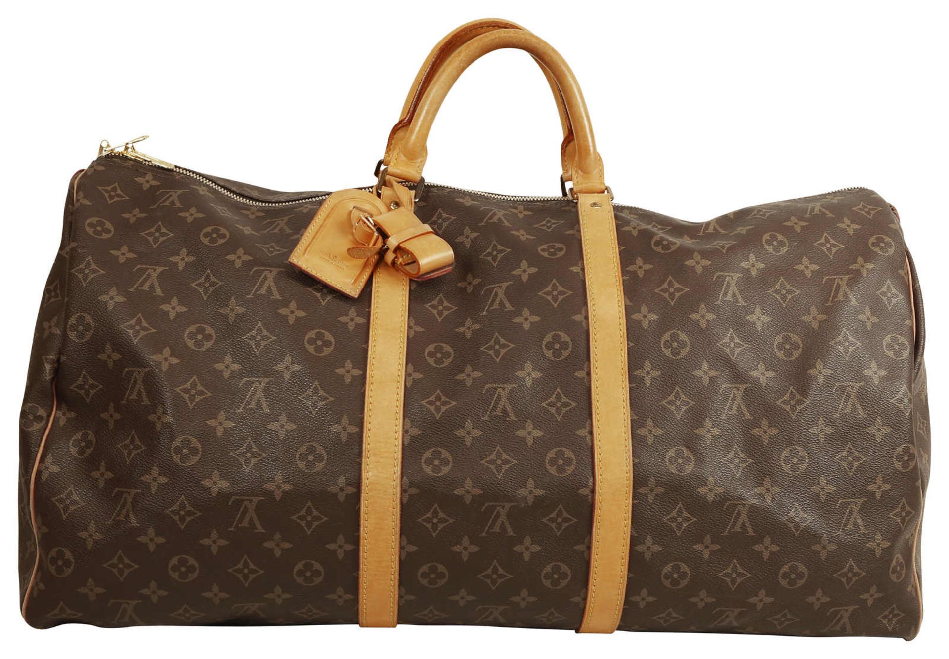 (*) LOUIS VUITTON REISETASCHE Keepall 60, Modelnummer M41422. Monogram Canvas braun, Besatz aus