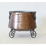 A large Ottoman tinned copper hammered cauldron