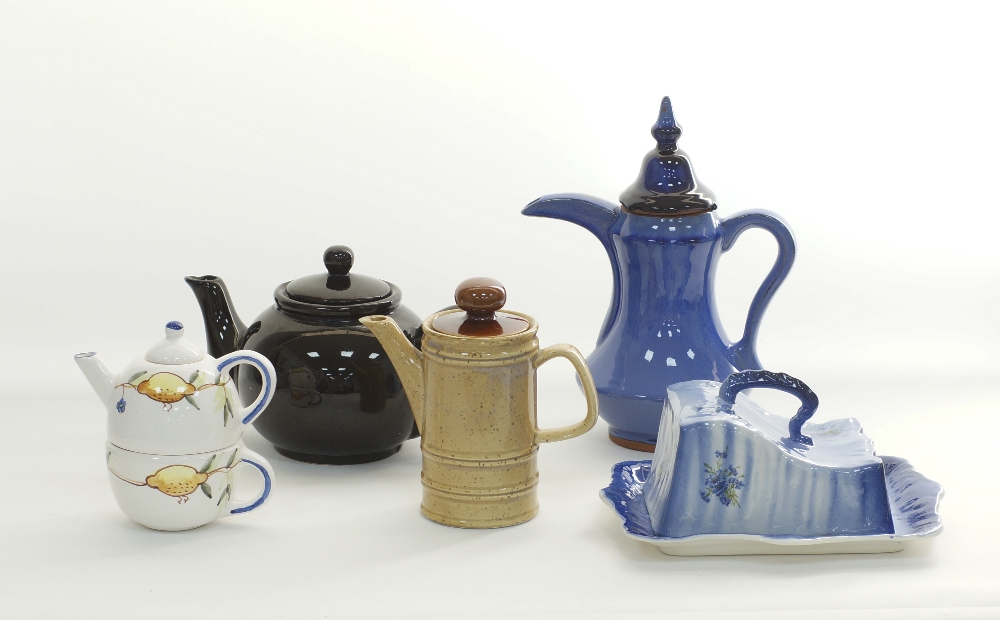 Ceramic tea & coffee pots together with a cheese tray & cover.