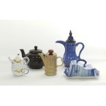 Ceramic tea & coffee pots together with a cheese tray & cover.
