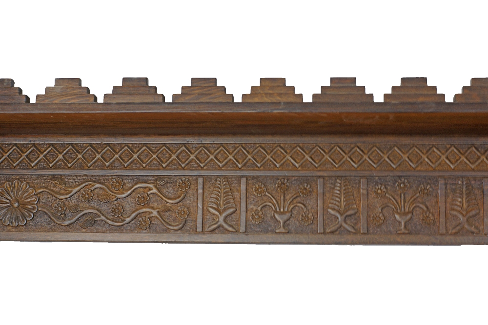 A Cypriot carved stained pine wood wall shelf - Image 2 of 3