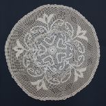 A Cypriot round tablecloth hand crocheted beige