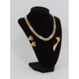 Vintage Costume jewelry in yellow metal and turquoise style stones