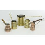 Middle Eastern tinned brass and copper coffee makers / pots / ibrik / jesve
