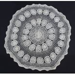 A Cypriot round tablecloth hand crocheted beige
