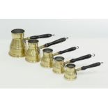 Egyptian set of five graduating tinned brass coffee makers / pots / ibrik