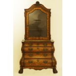 A Dutch floral marquetry inlaid bombe commode & display cabinet
