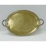 Middle Eastern brass and white metal oval tray