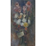 Costas Averkiou (Cyprus 1917-1981) Still life with flower bouquet and card