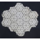 Cypriot hand knitted table or bed cover with hexagonal motifs