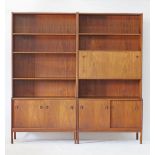 Scandinavian style teak veneered breakfront bookshelves