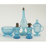 Collection of blue glass objects