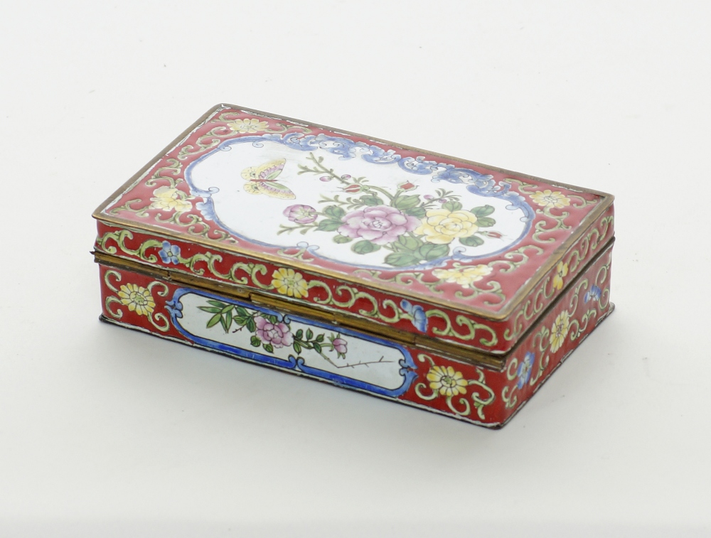 Chinese brass and enamelled rectangular hinged box - Image 2 of 3