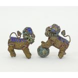 Chinese vermeil wire and cloisonné miniature Foo Dogs
